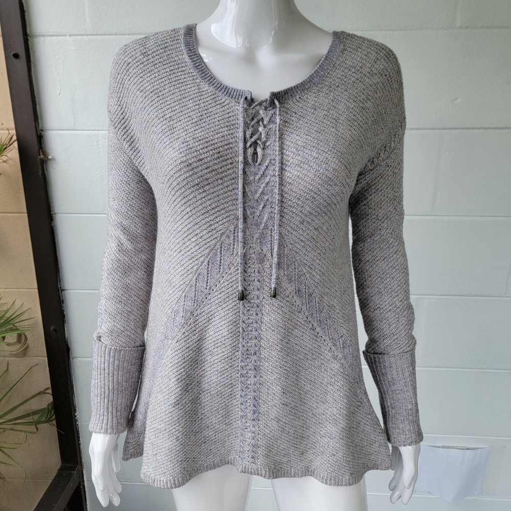 Knox Rose Lace Up Sweater Marled Grey Women's M Boho Cottagecore Casual Tunic